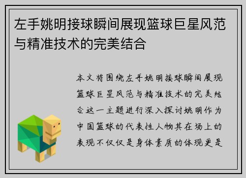 左手姚明接球瞬间展现篮球巨星风范与精准技术的完美结合
